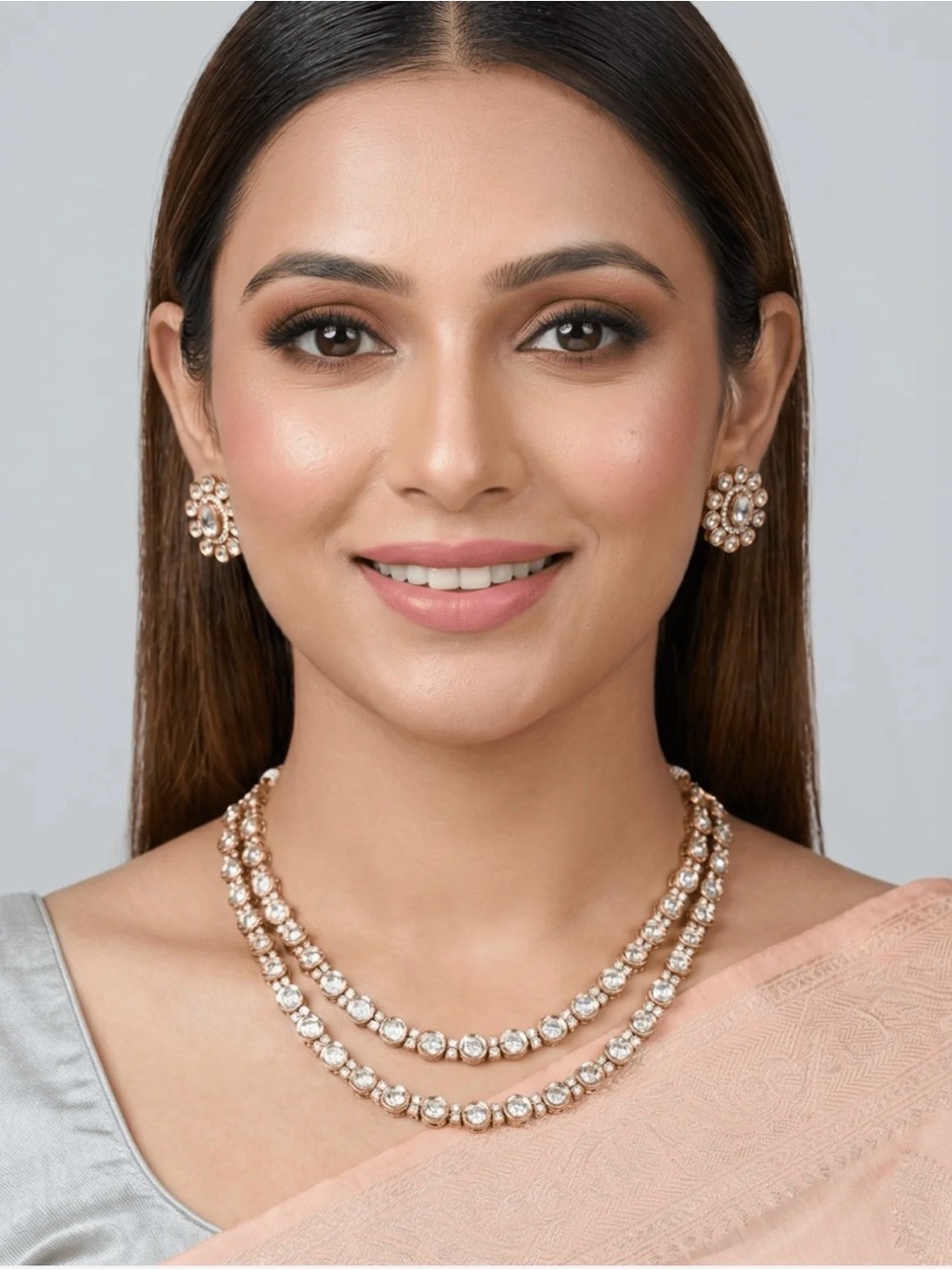 Elegant Rose Gold and White Layered Necklace Set - Women Jewelry